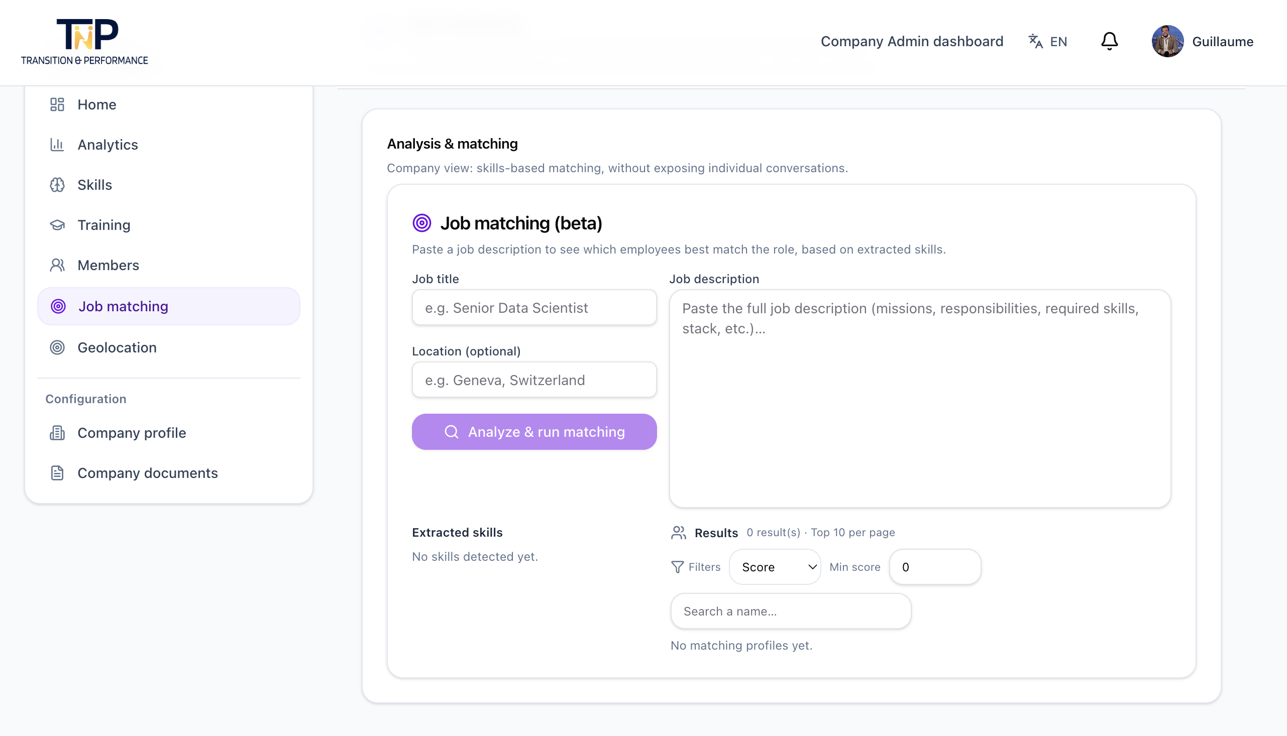 Matching interne : comparaison poste ouvert et compétences internes.